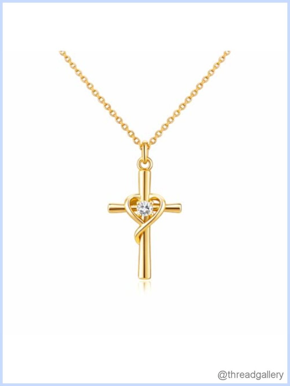 14K Gold Cross Necklace for Women Heart Pendant Adjustable Chain